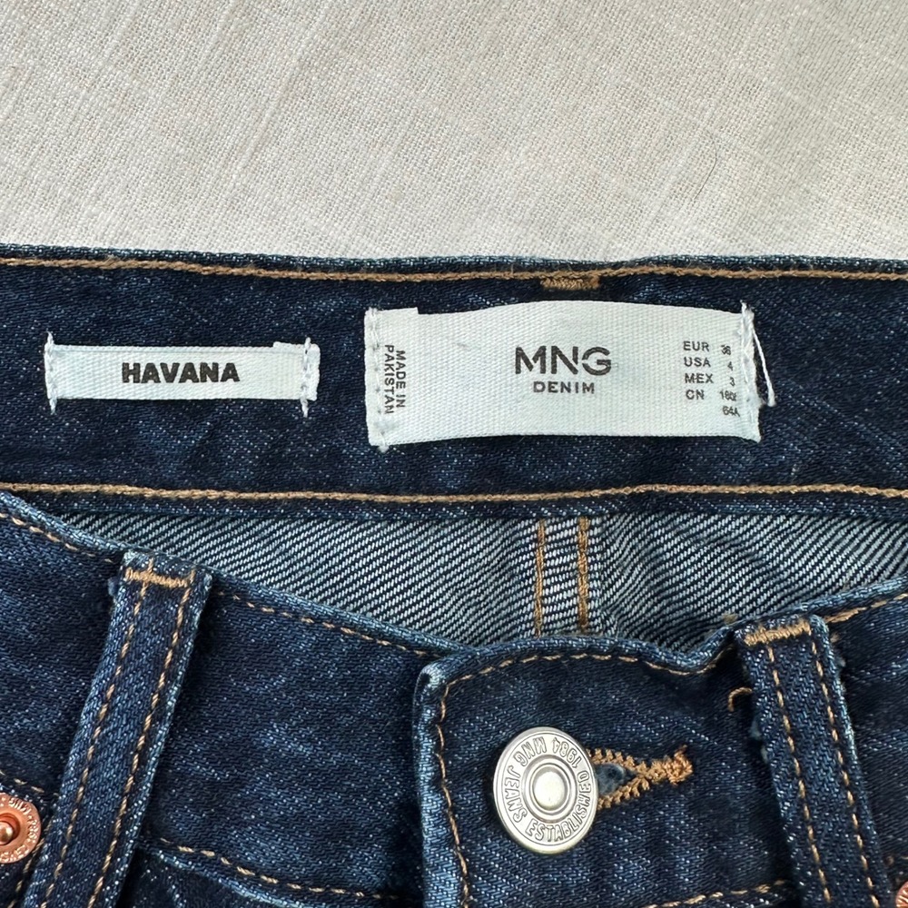 MANGO DENIM HAVANA High Rise Straight Leg Jeans Dark Wash Raw Hem Womens 4 NWOT - Picture 4 of 13